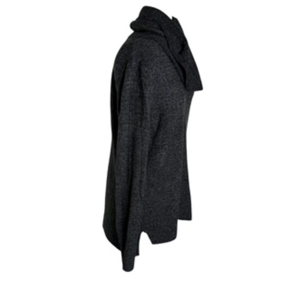 DKNY Jeans Long Tunic Cowl Neck Charcoal Gray Slight Hi/Lo Hem Sweater Size L - Picture 3 of 7